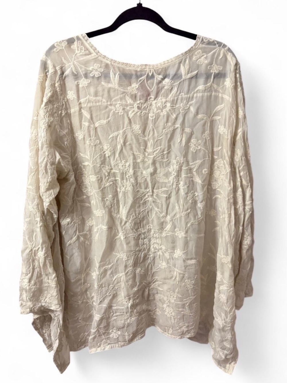 Johnny Was Cream Floral Embroidered V-Neck Tunic - Picture 2 of 3